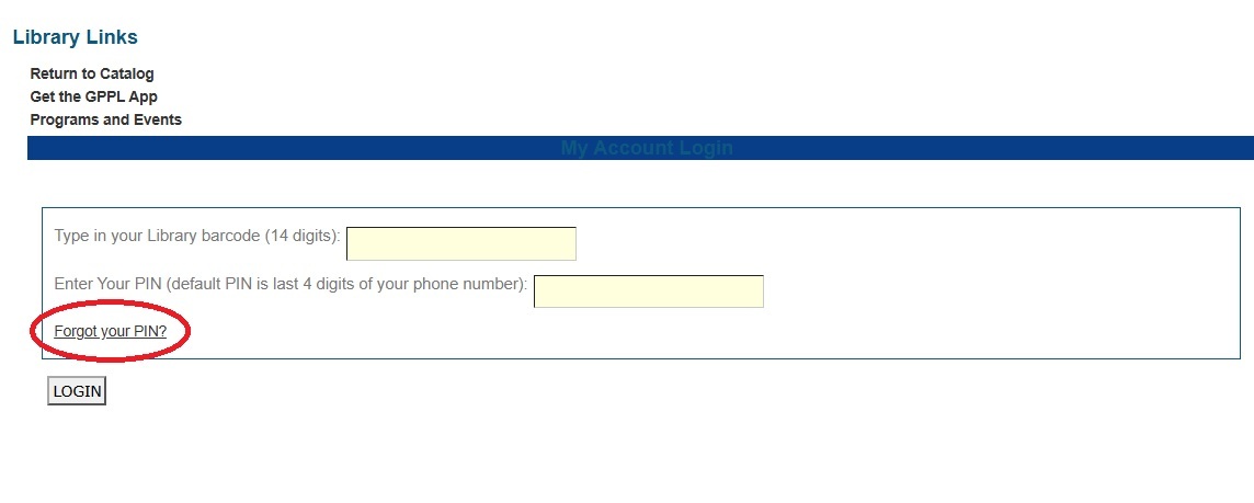 Library Card PIN reset