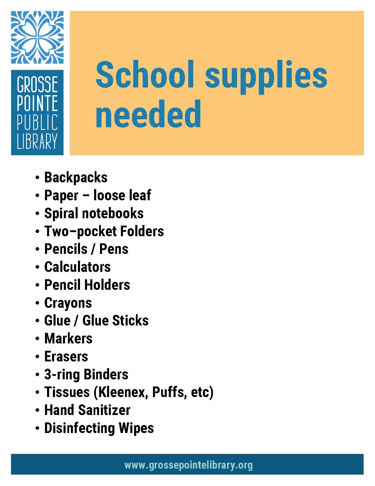 School Supplies Needed
